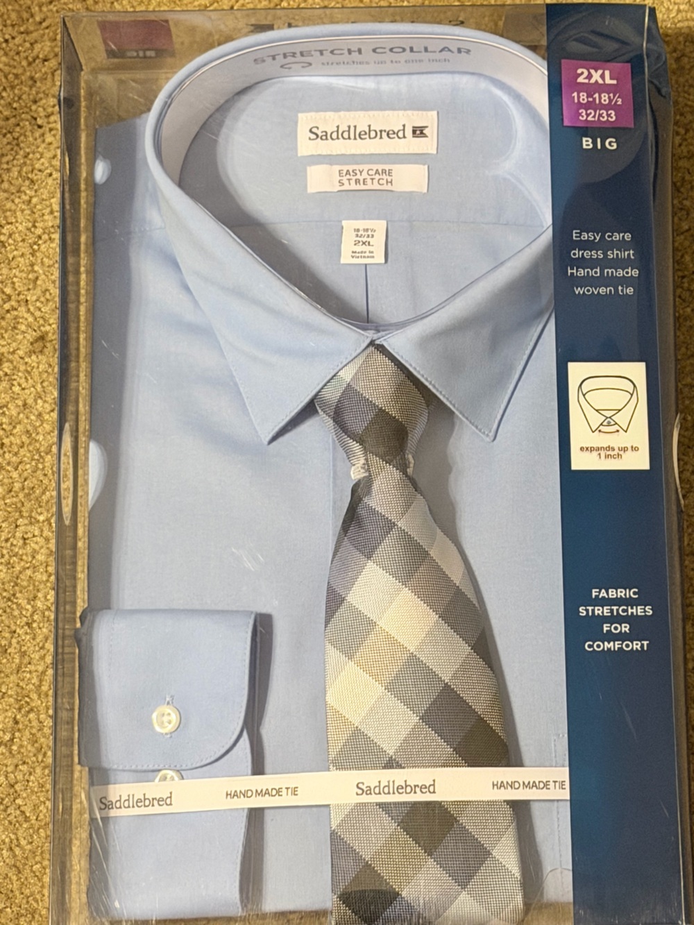 Saddlebred Light Blue Dress Shirt with Gray Plaid Tie